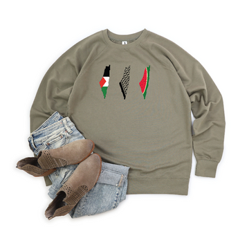 Palestine Map Trio Olive Lightweight Crewneck