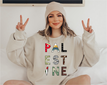 Palestine Block Letters Sand Heavyweight Crewneck