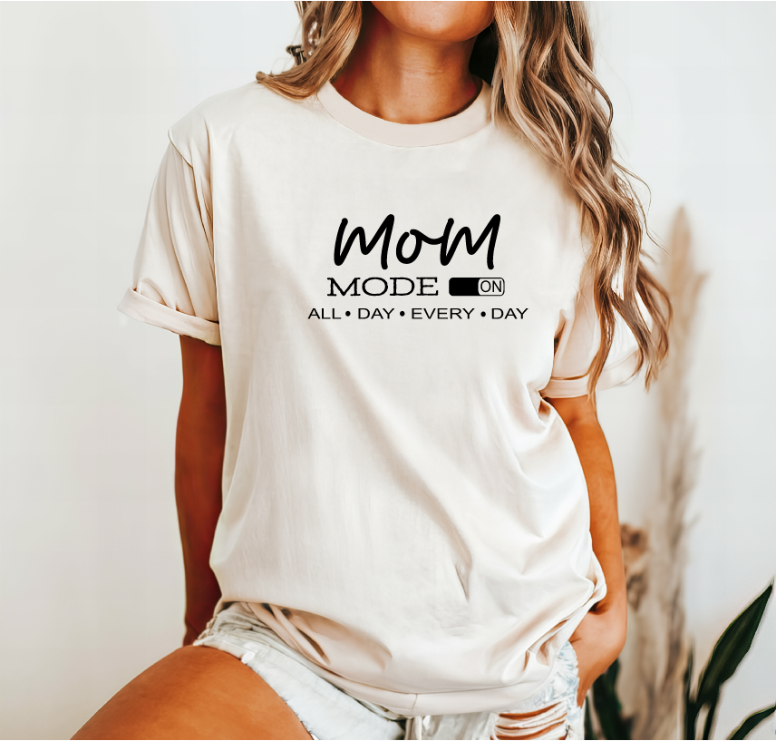 Mom Mode ON Heather Natural Tee